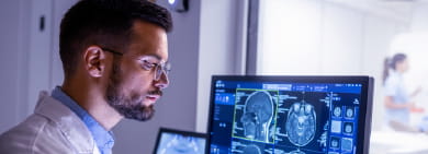 Physician reading a brain scan