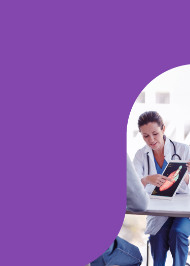 Image of provider showing heart diagram to patient