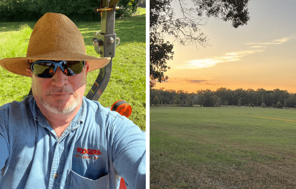Photo collage of Greg Rodgers on a tractor and his land